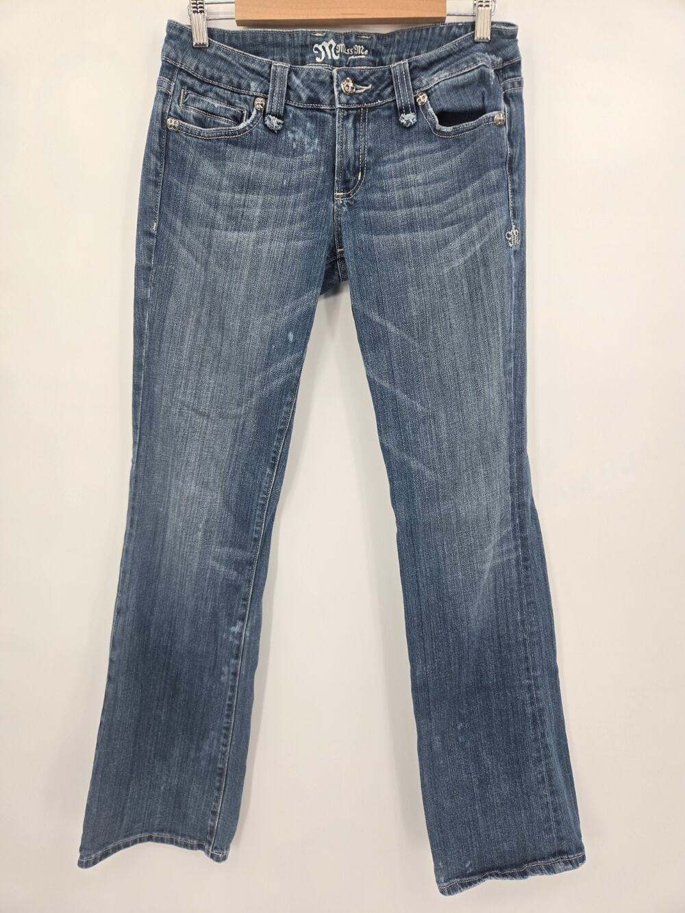 Y2K Miss Me Low Rise Embellished Distressed Bleached Bootcut Jeans Size 30